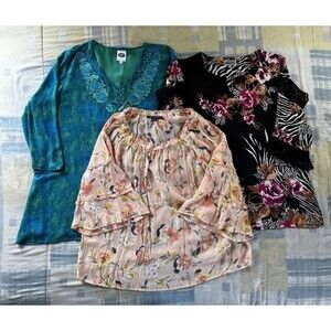 Zac & Rachel 3/4 Sleeve Floral Multicolor Top Blouse Women's Sz XXL Bundle *3*